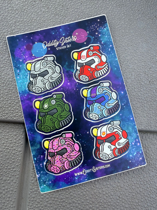 Power Armor Helmets Sticker Sheet — Color Collection (4×6")