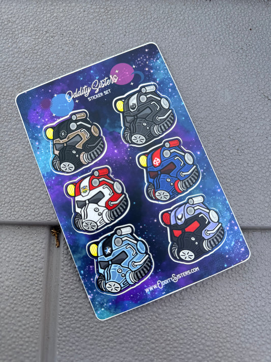 Power Armor Helmets Sticker Sheet — Faction Edition (4×6")