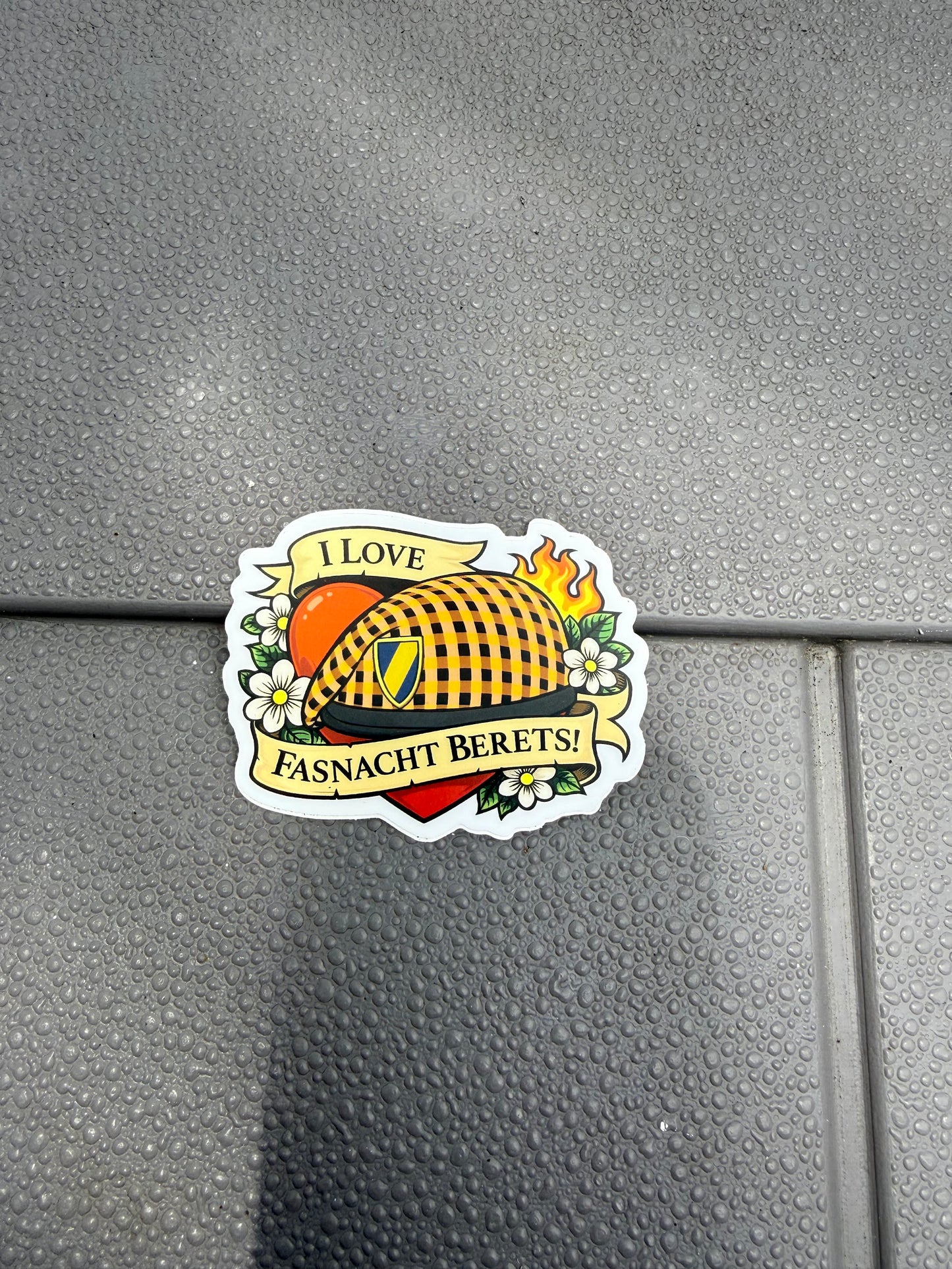 I Love Fasnacht Berets — 3" Matte Vinyl Sticker