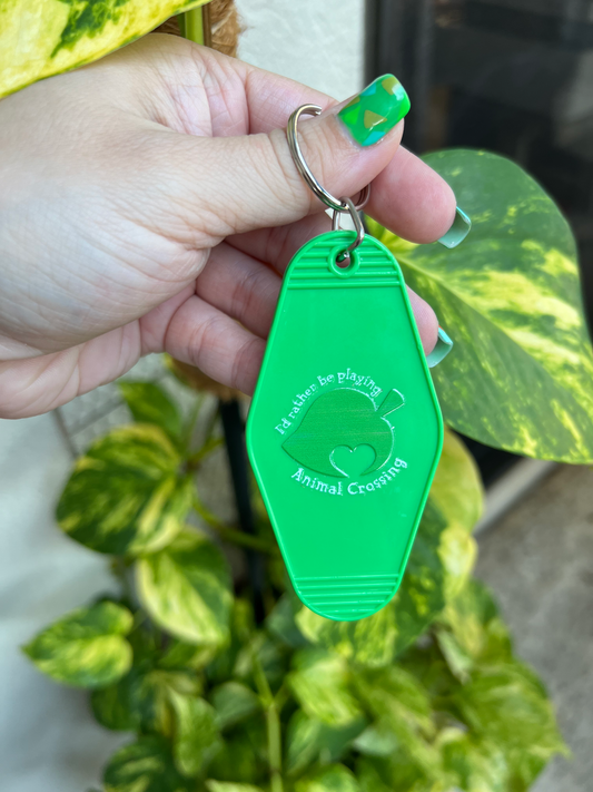 I'd Rather Be Playing Animal Crossing Motel Keychain Animal Crossing