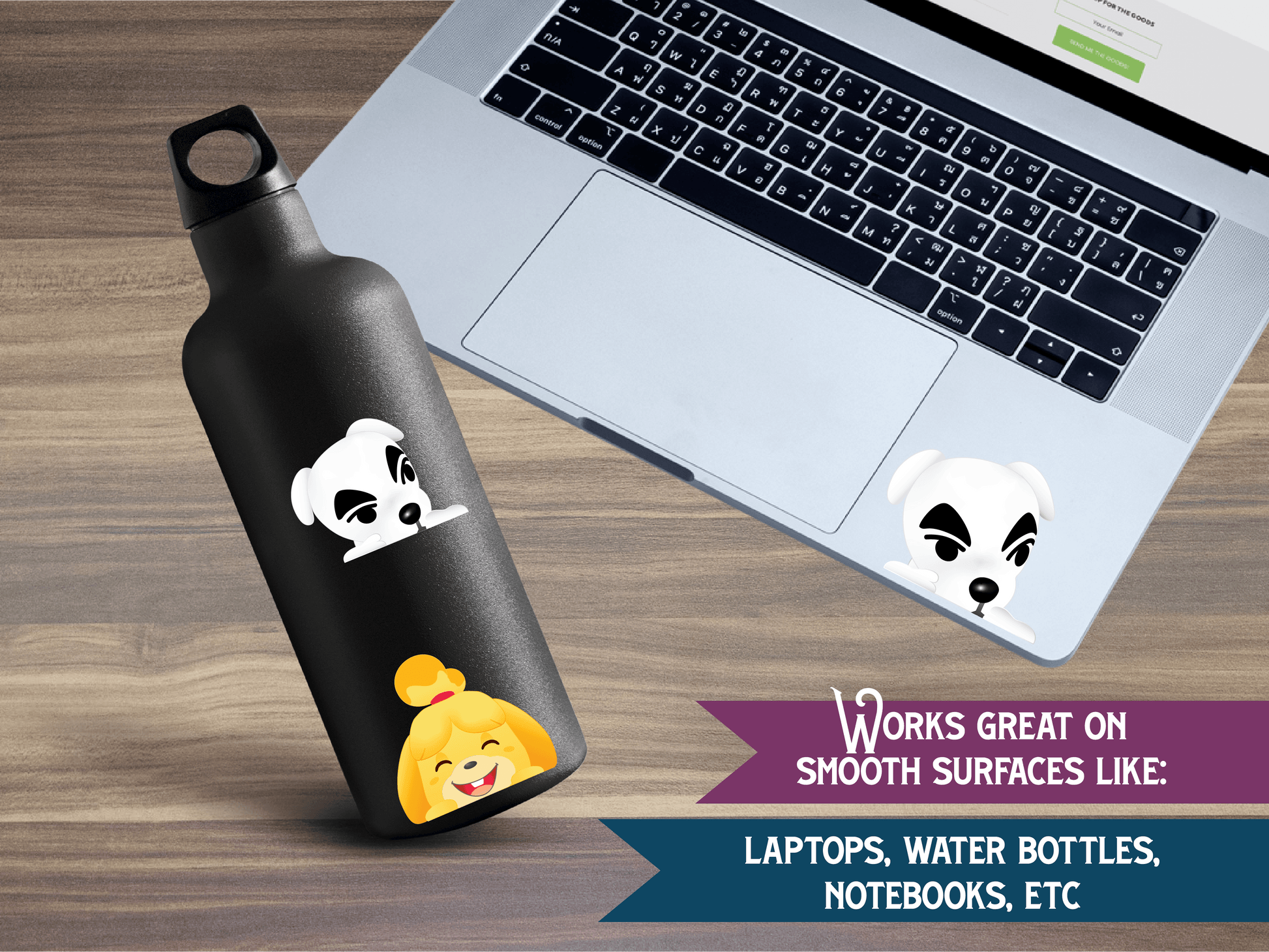 a water bottle sitting next to a laptop