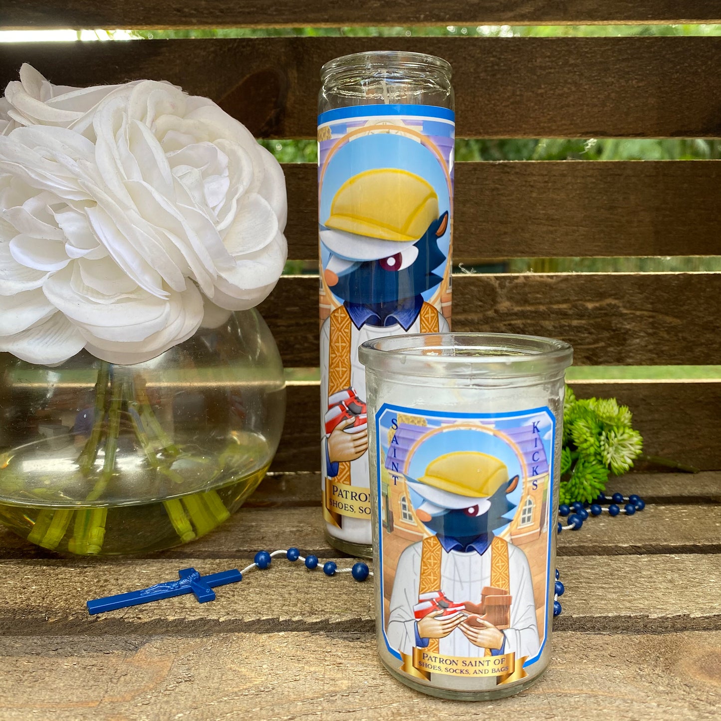 a couple of jars sitting on top of a wooden table