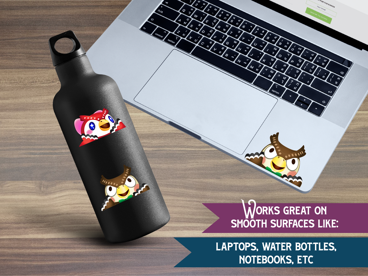 a water bottle sitting next to a laptop