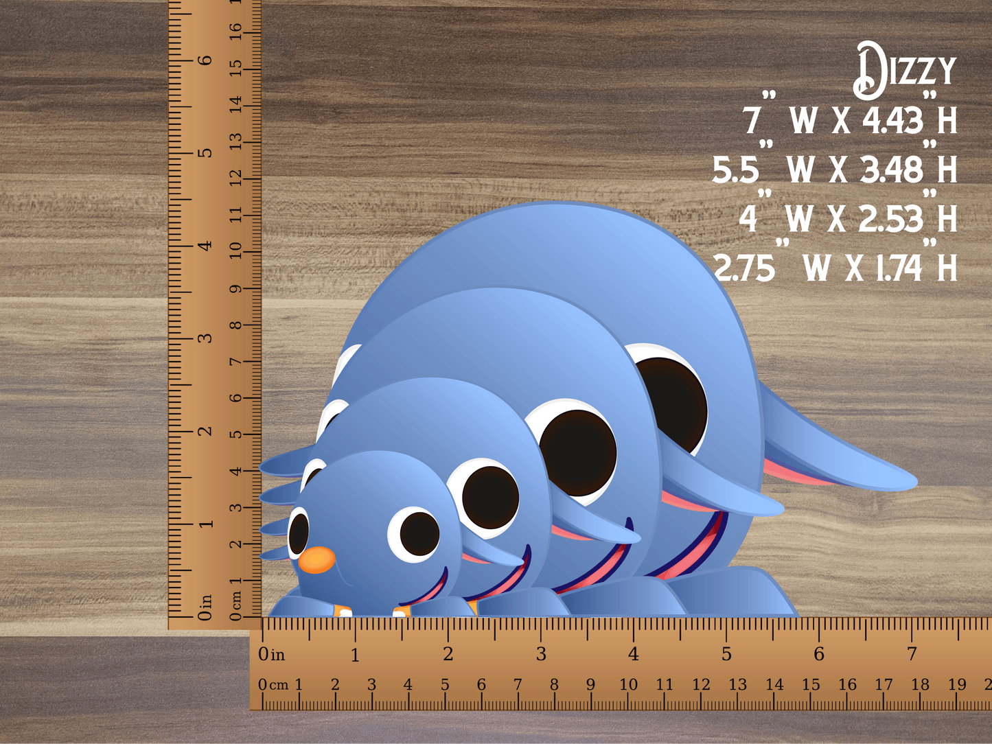 a group of blue elephants sitting next to a ruler