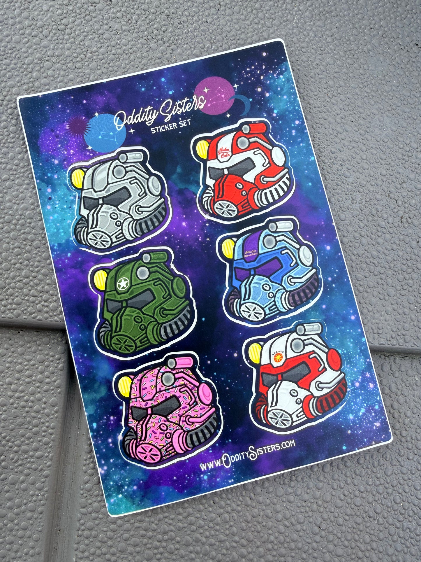 Power Armor Helmets Sticker Sheet — Color Collection (4×6")