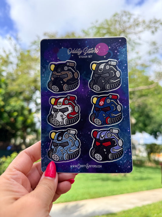 Power Armor Helmets Sticker Sheet — Faction Edition (4×6")