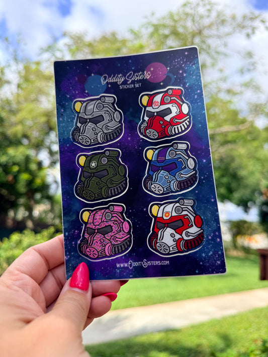 Power Armor Helmets Sticker Sheet — Color Collection (4×6")