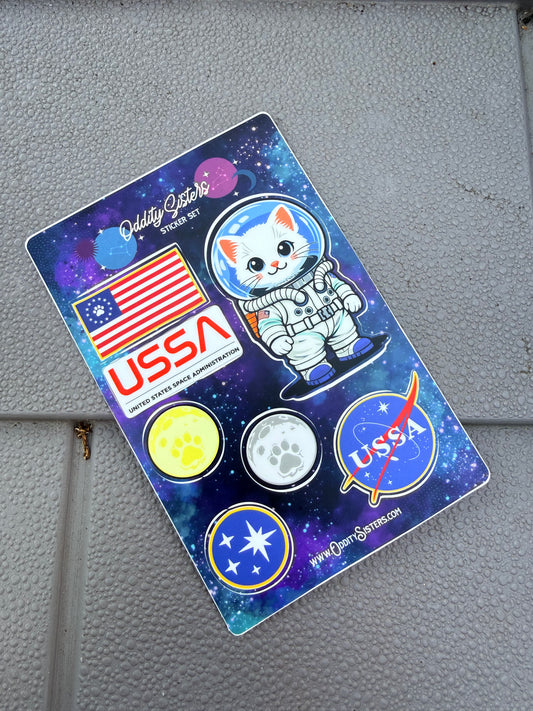 USSA Space Program Sticker Sheet — Mr. Pebbles Edition (4×6")